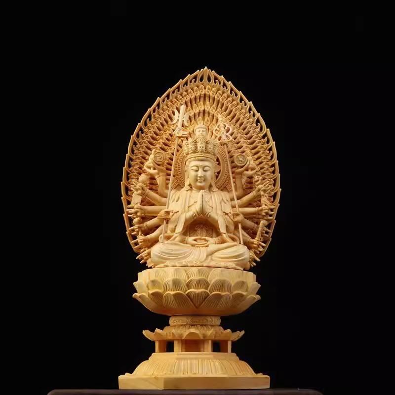 Sacred Solid Wood Sculpture, Medallion, Gautama, Patron Saint of Harmony and Prosperity, Embellishing Feng Shui