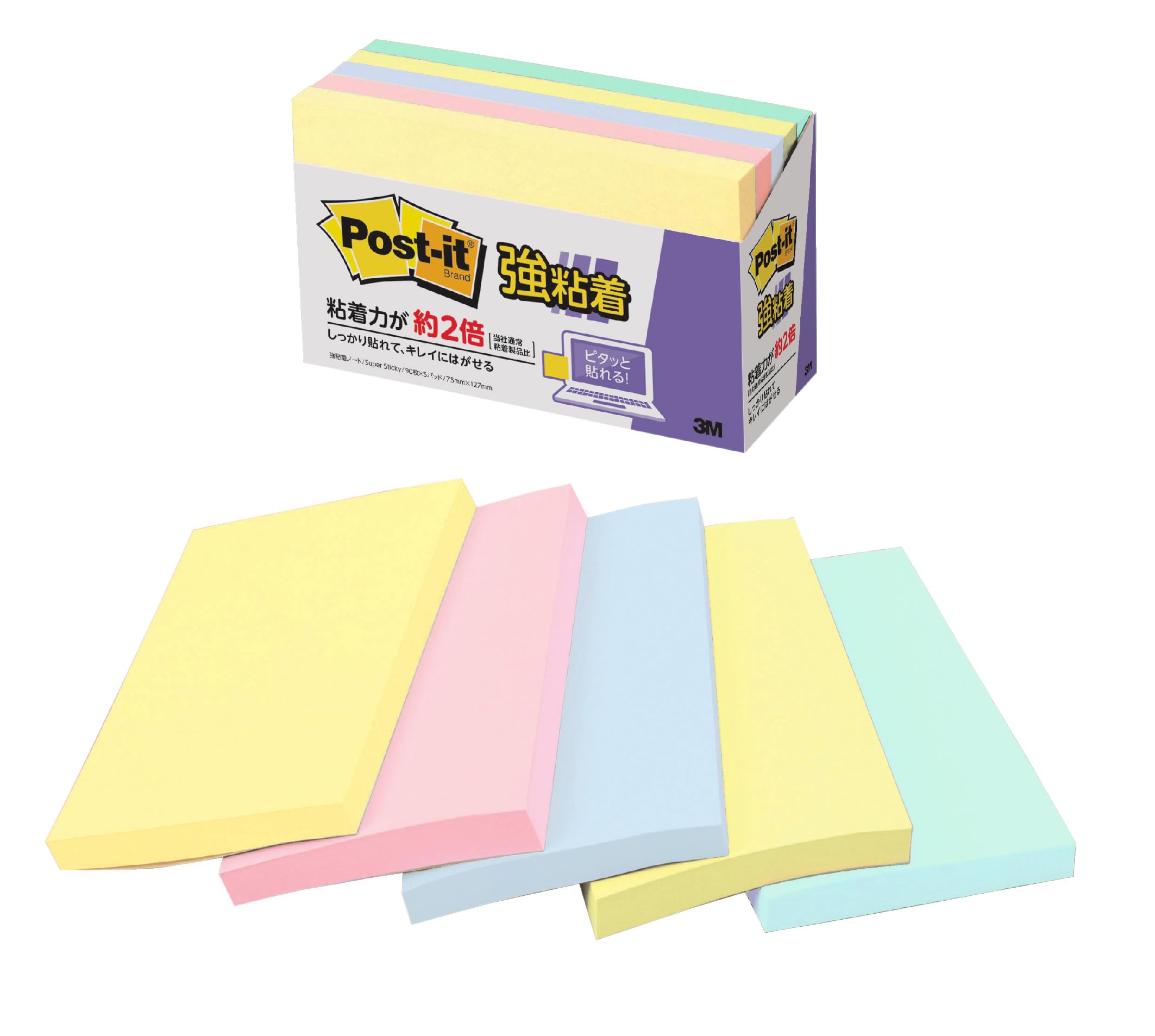 

Заметки с сильным клеем пастельные цвета 75 x 127 мм 90 листов x 5 книг Post-It 655-5SSAP