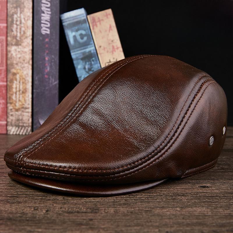 Herrehatt i ekte skinn – Stilig, varm, tykk kuskinnberet for middelaldrende og eldre (Høst vinter)