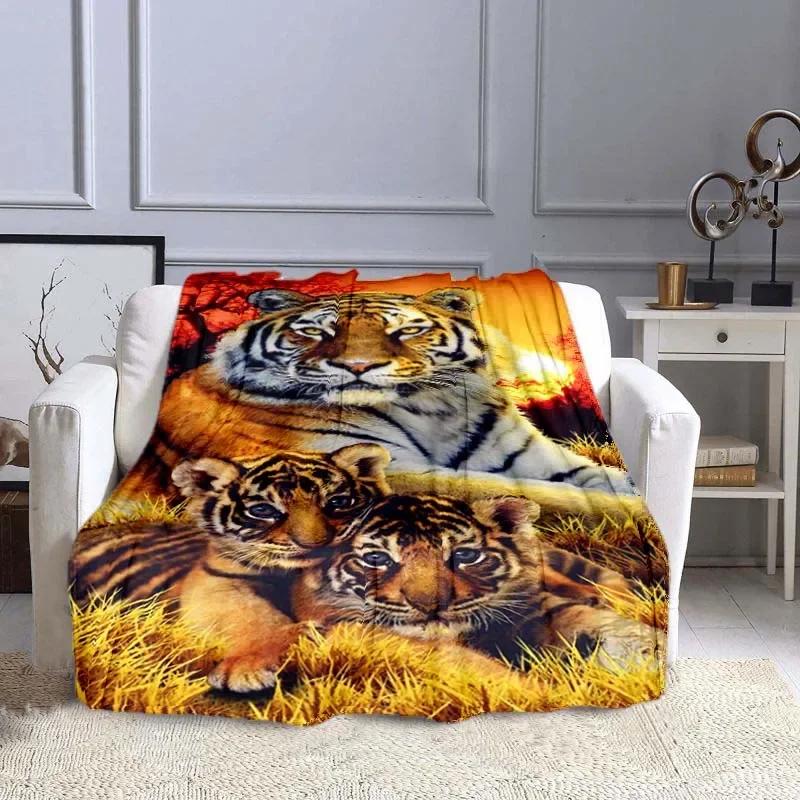 

3D Print Tiger Wild Animal Pattern Flannel Blanket Bed Cover for Sofa Soft Adult Warm Throw Blanket Travel Throw Blanket 80x120cm