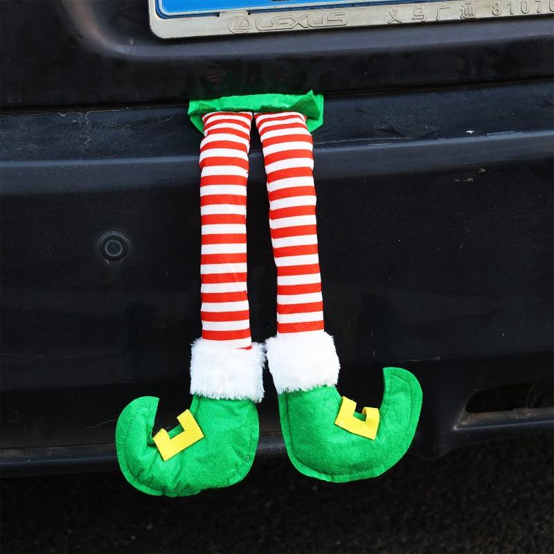 1PC Car Decor Christmas Striped Fabric Hanging Ornament Plush Santa Claus Elf Legs Hanging Ornament Christmas Tree Decoration