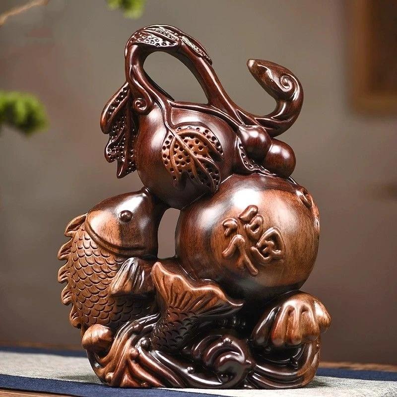 Black Sandalwood Abundant Fortune Ornament Woodiness Gourd Ornament A Birthday Present Home Living Room Office Decoration