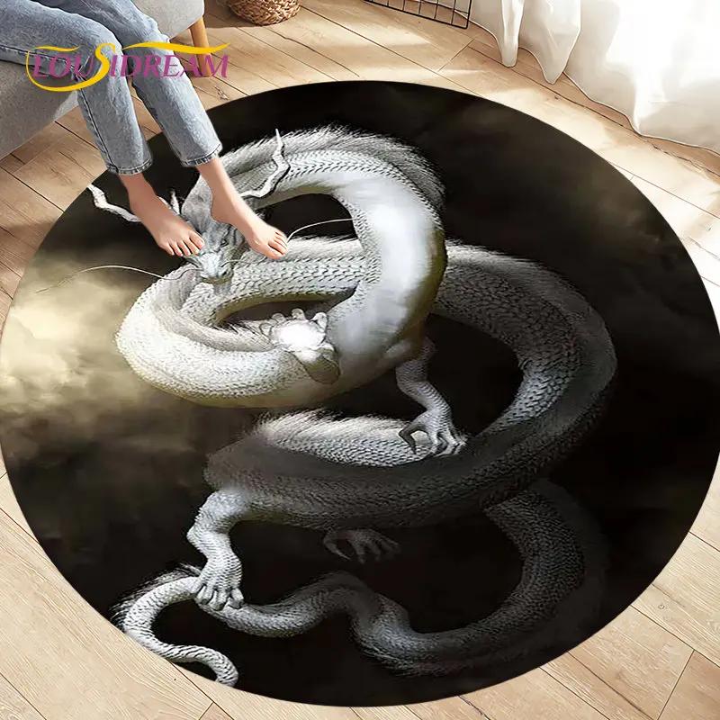 3D Cartoon Mysterious Dragon Area Rug,Round Carpet Rug for Living Room Bedroom Sofa Decoration,Kid Play Game Non-slip Floor Mat
