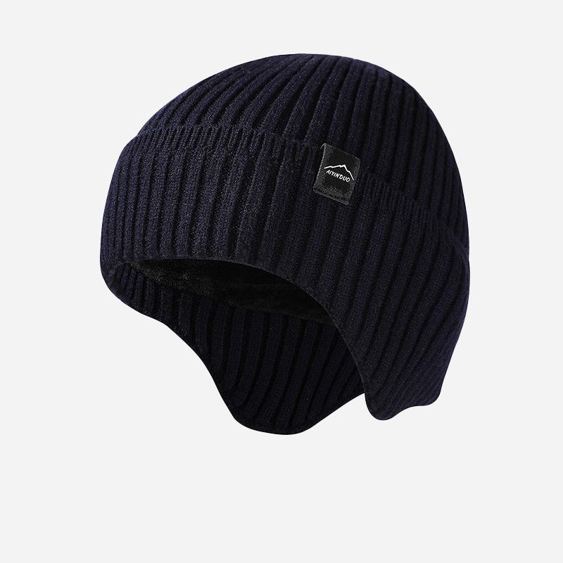Autumn Winter Knitted Hat Velvet Thick Warm Outdoor Windproof Cold Ear Protection Wool Hat