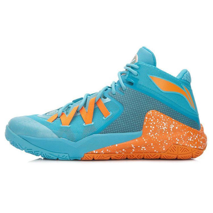 Li Ning Wade Series Team 3 Shock Absorption Support High Top Basketball Shoes Unisex Basketball Shoes Blue Orange ABAK047-5