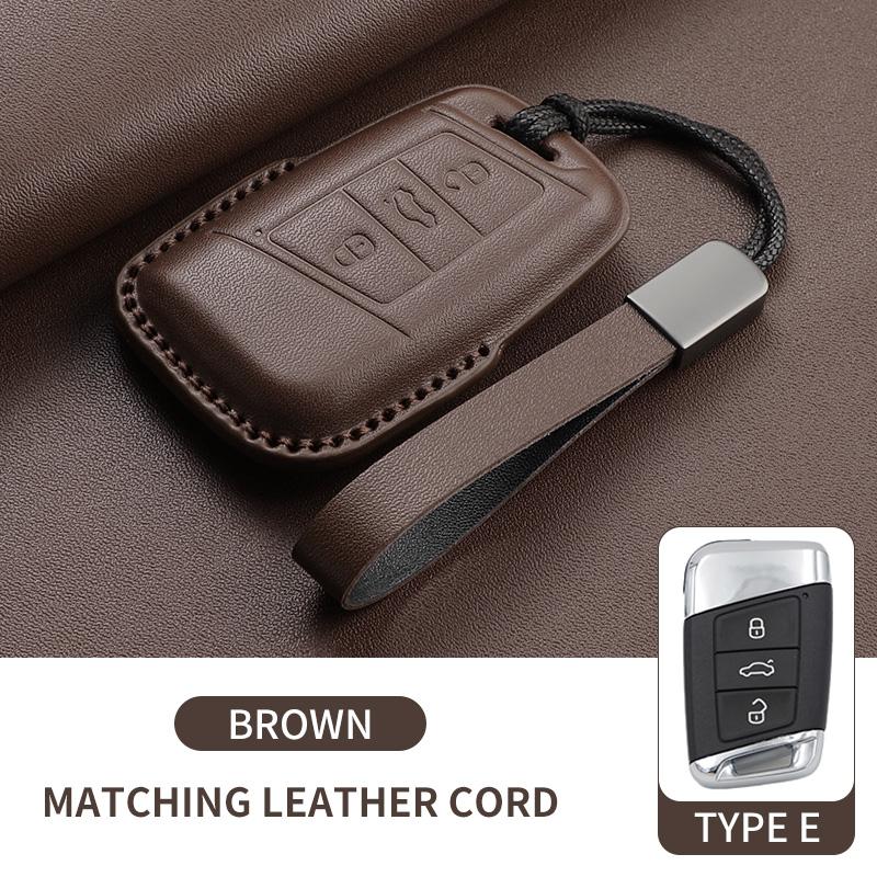 Leather Car Key Case Cover Shell Fob For Vw Volkseagen Passat B8 Magotan For Skoda Superb A7 Kodiaq Seat Protected Keychain Bag