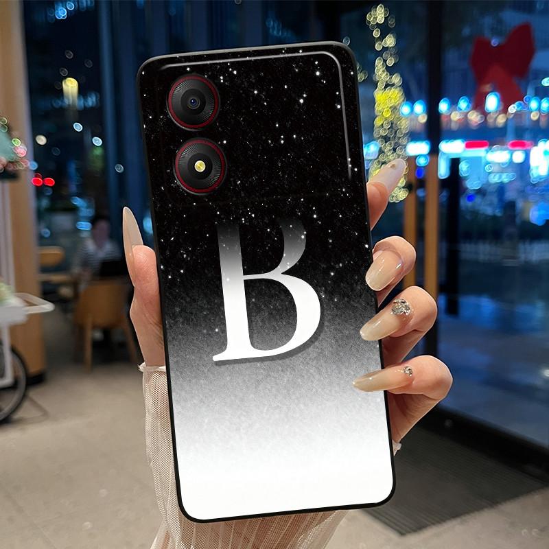 New Design Letter Flower Pattern Soft Silicone Black Phone Case For ZTE Blade A34 4G Anti-scratch Shell ZTE Blade A34 4G Casing
