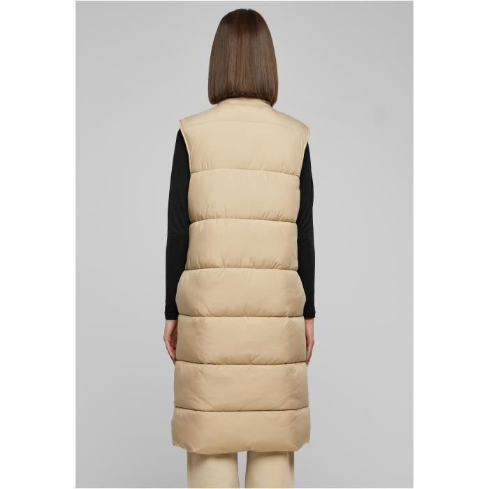 Doudoune Longue Femme - Urban Classics - Gilet Long - Beige - Col Montant - Poches Latérales