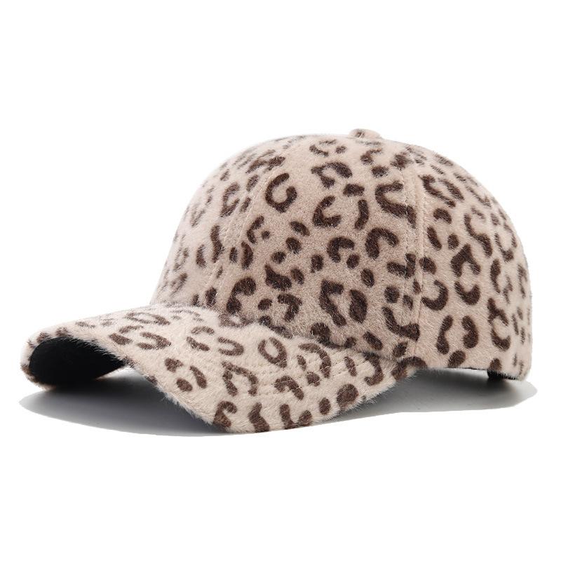 Autumn and Winter Fashionable Fluffy Peaked Cap European and American New Thickened Warm Baseball Cap Women's Leopard Print Hip Hop Outdoor Sun Hat