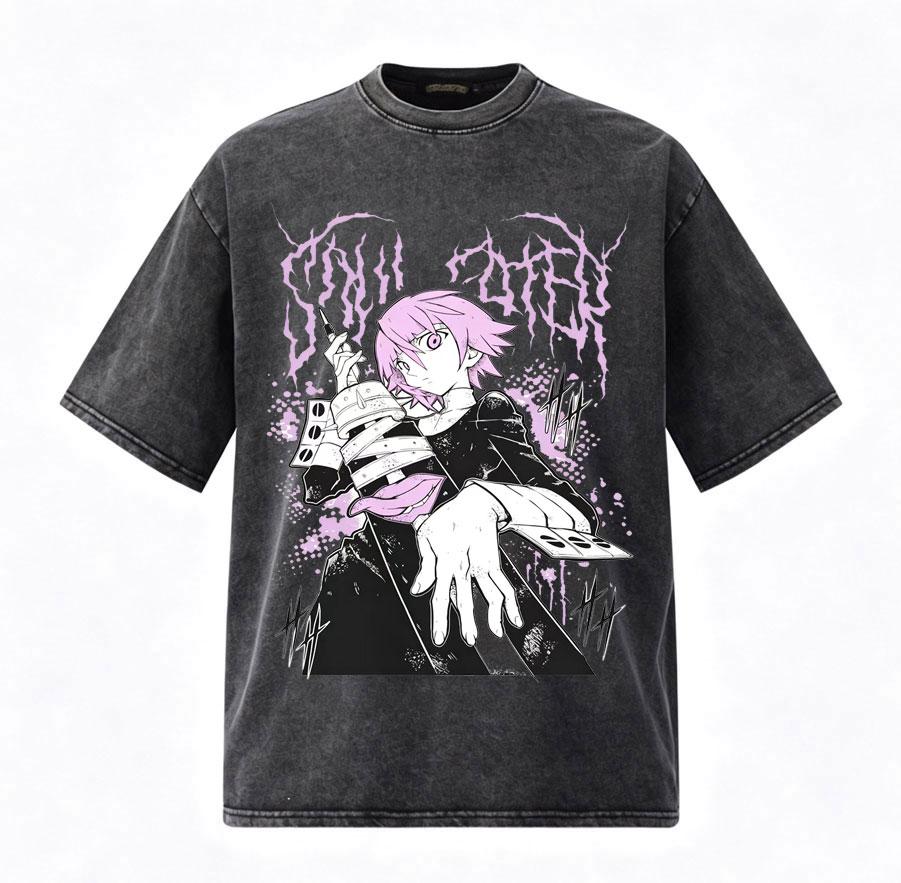 Vintage Washed Soul Eater Crona Anime T Shirts Men Women Clothing Cosplay Fashion Harajuku Casual Oversized Short Sleeve T-shirt S разноцветный