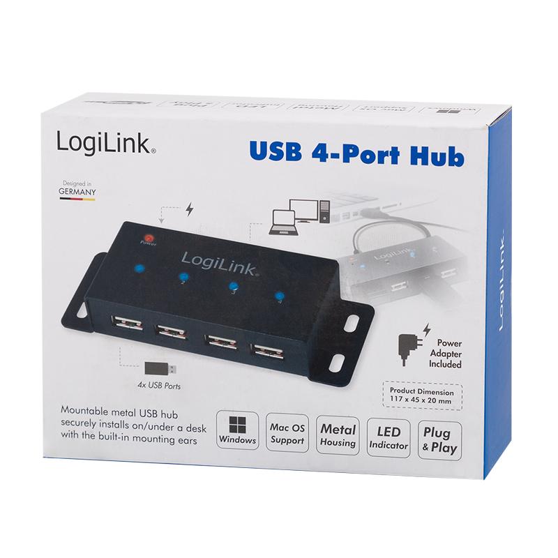 LogiLink 4-port LED metal USB 2.0 hub with 5V/2A 480 Mb/s power supply