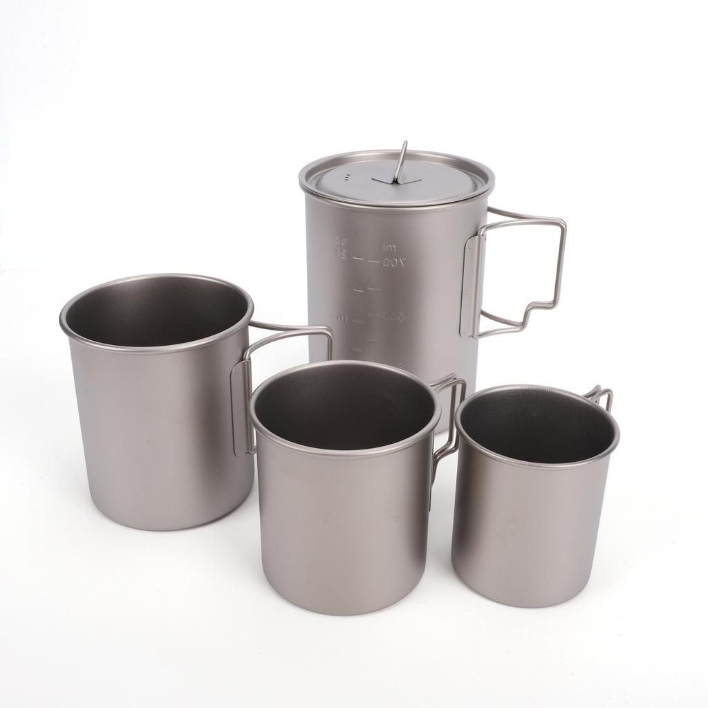 6pcs Ti Camping Cup Set with Fork Spoon Lightweight Water Mug for Backpacking Hiking Picnic Travel 4 Cups + 2 Fork Spoon