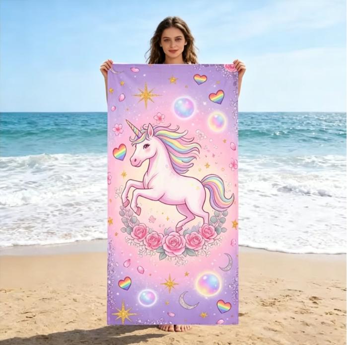 Unicorn Print Beach Towel, Large Microfiber Sand Free Quick Dry Towel for Beach Pool Camping Towels Bathroom Beach Towel