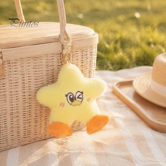 Playful Winking Duck Gift Star Plush Keychain, Soft Stuffed Animal Pendant with Embroidered Face, Fashionable Decoration Cute Cartoon Bag Charm