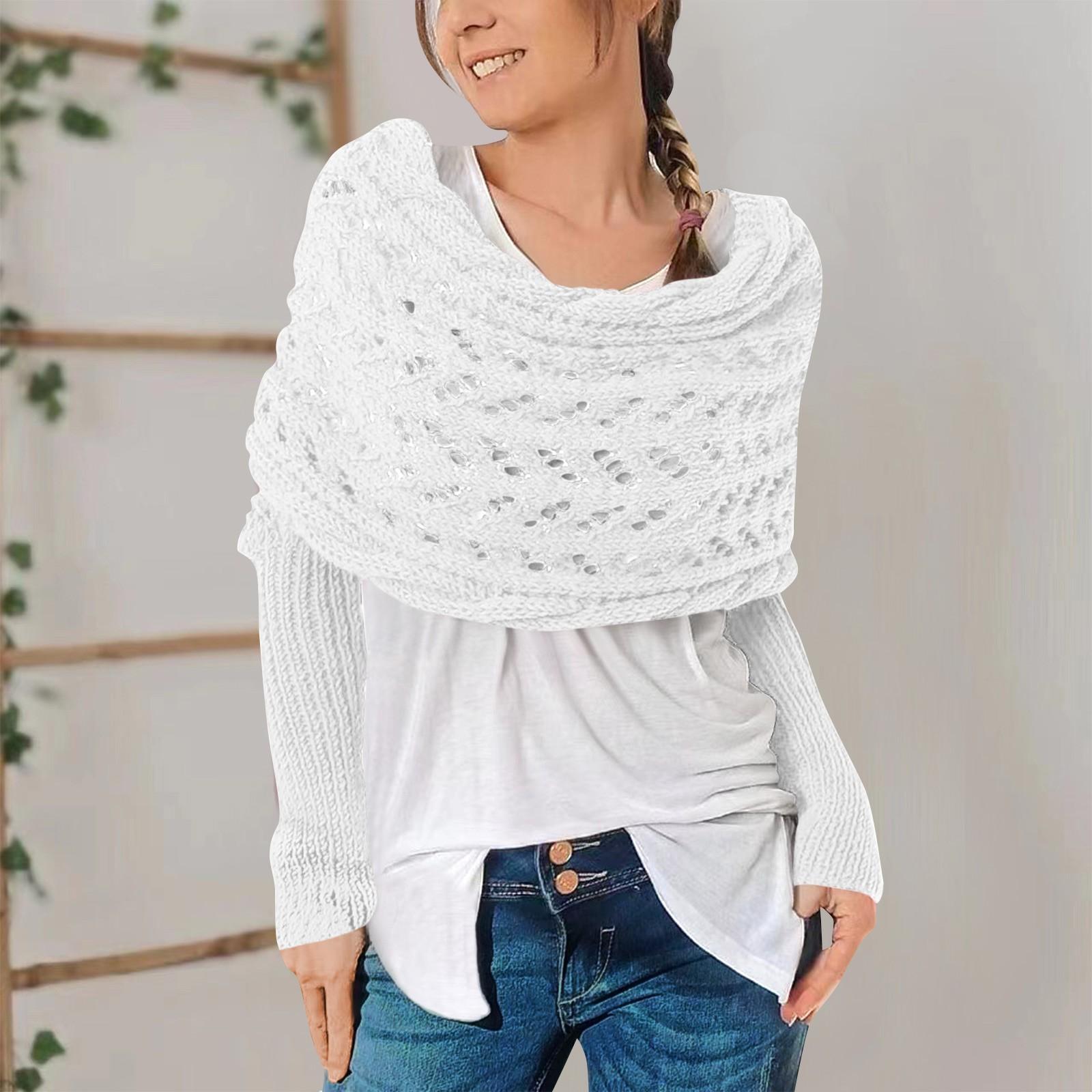 

Многофункциональный шарф с рукавами для женщин, вязаный шарф-свитер-накидка с рукавами, шарф-накидка из пашмины в стиле бохо One Size белый