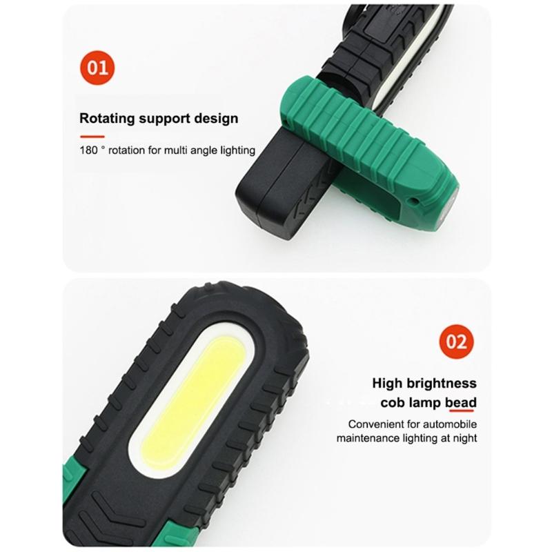 LED Magnetic Working Light Rechargeable USB COB Inspection Lamp Hanging-Hook Job Site Lighting for Car Repairing Camping