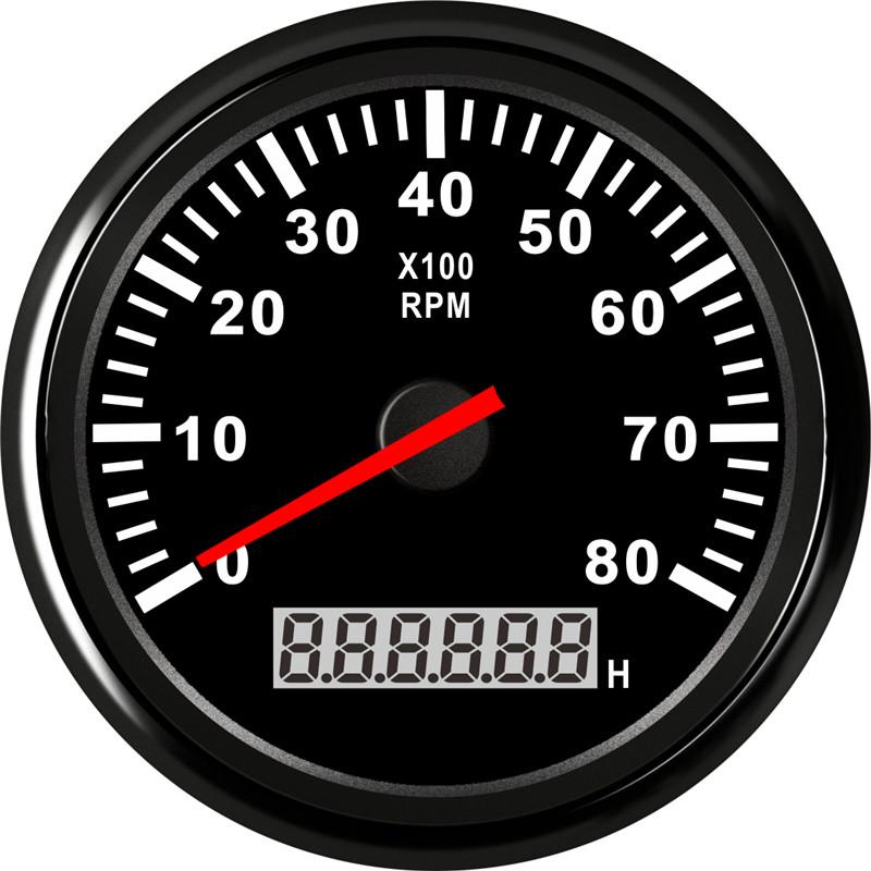 85mm Boots-Drehzahlmesser 3000, 4000, 6000, 8000 U/min Drehzahlmesser Auto Marine Tacho Messgerät mit Betriebsstundenzähler 12V/24V toerenteller
