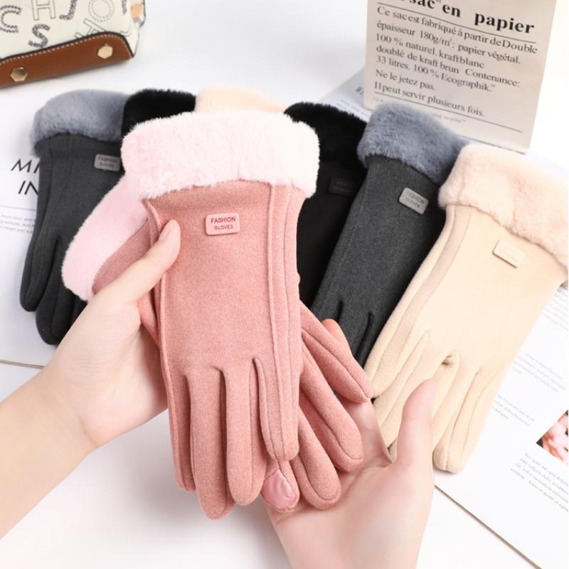 Gants d'hiver épais en peluche pour femmes, mode chaude en daim, gants d'extérieur pour dames, gants de conduite à écran tactile, mitaines de cyclisme de sport