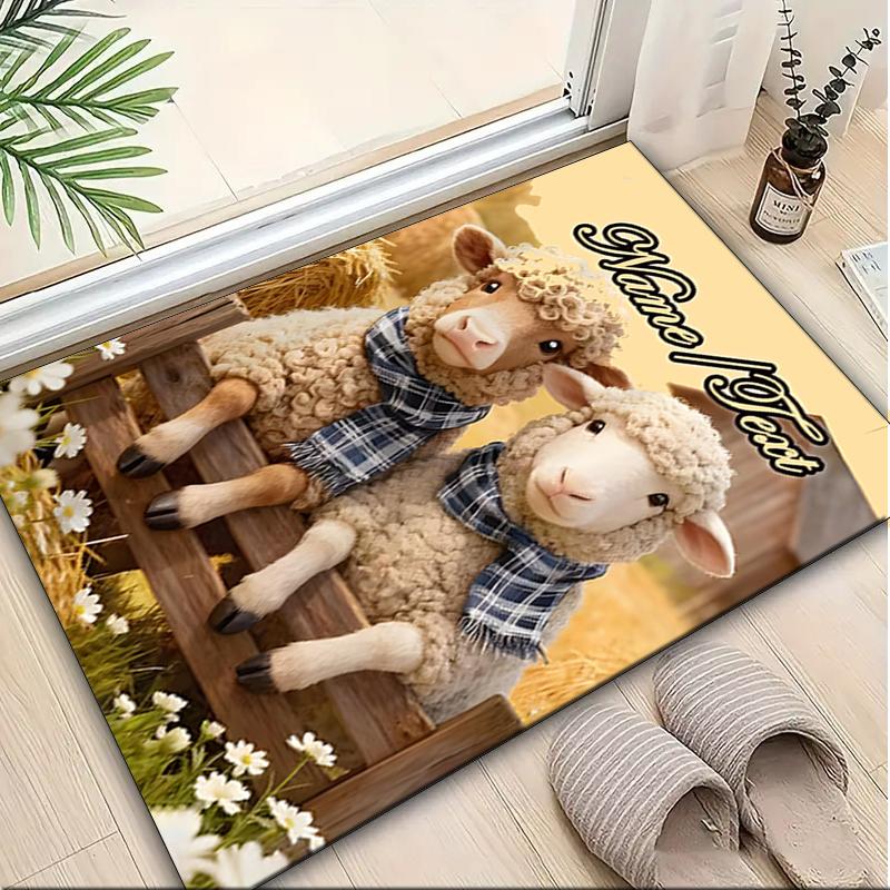1PC Custom Name Sheep Plaid Scarves Theme Floor Mat Ideal for Living Room, Game Rooms, Office, Bedroom,Floor Mat Playful Design