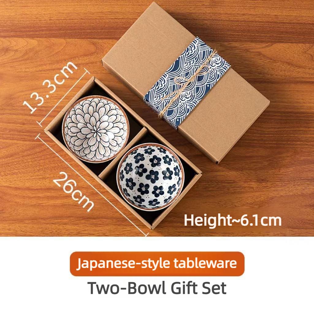 Japanese-style ceramic bowl and plate gift set with underglaze color ceramic tableware, gift set for opening events