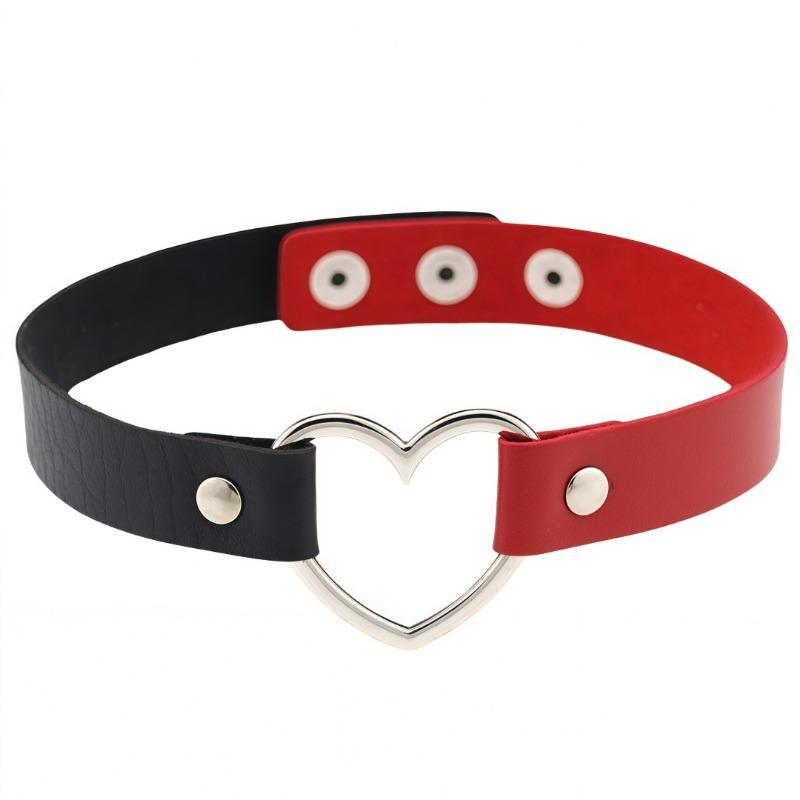 

Eco-friendly PU Leather Japanese Harajuku Hip-hop Heart-shaped Peach Heart Love Two-color Splicing Neck Strap Collarbone Collar Punk Necklace