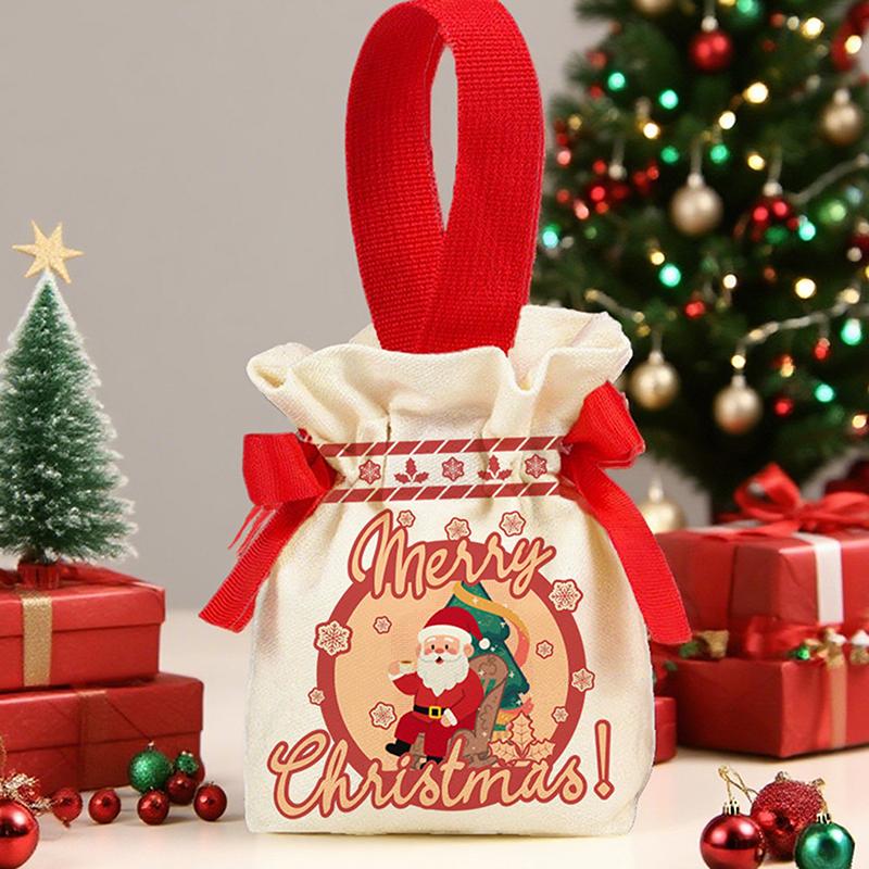 Christmas Canvas Drawstring Bag Christmas Candy Gift Packaging Bag Cartoon Handbag For Apple Diy  Year Xmas Home Party Supply