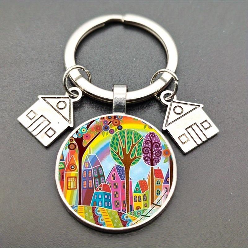 [Colorful Keychain] Colorful Keychains, Artistic Pendant Keyring | Creative Couples Alphabet Letter Design, Durable Circular Key Holder Accessory