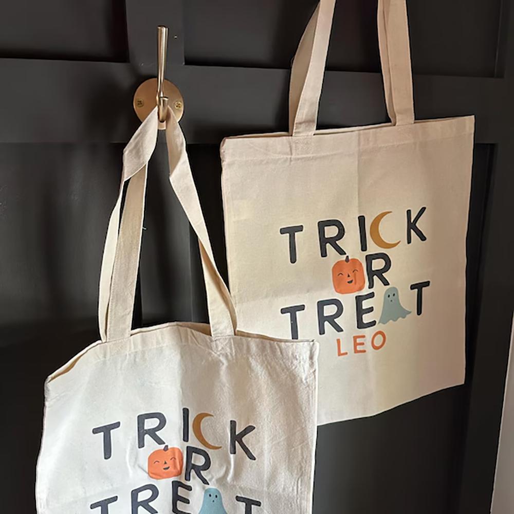 Personalized Kids Trick or Treat Bag with Name Tote Bag Halloween Bucket Gift Halloween Party Decor Grocery Shopping Candy Bag