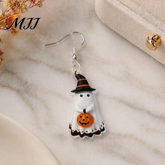 Halloween Earrings Cute Ghost Earrings, with Pumpkin Wizard Hat Decor, Drop Lightweight Acrylic Pendant Party Antioxidant