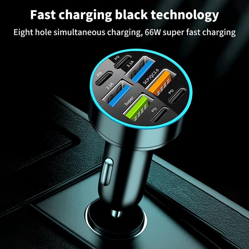 8-Port Car Charger 4Usb+4Type-C Pd Fast Charging Truck Vehicles Phone Adapter For Iphone Android Phone Laptop Tablet For Macbook