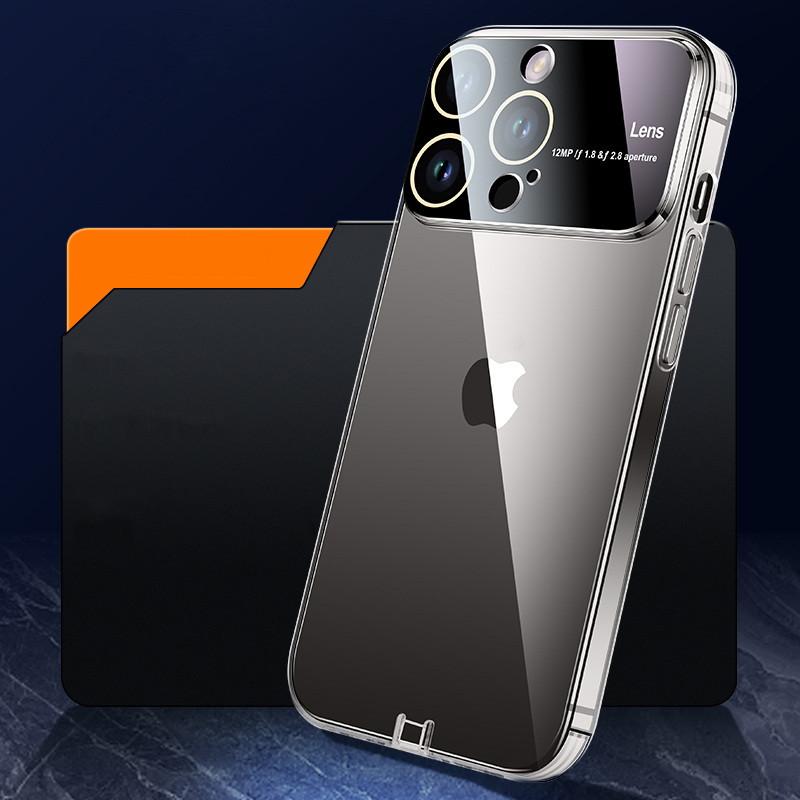 

Прозрачный тонкий чехол для телефона для Iphone 14 13 Pro Max, стеклянная пленка для линз, чехол из ТПУ с большим окном, противоударный корпус с пылезащитной заглушкой