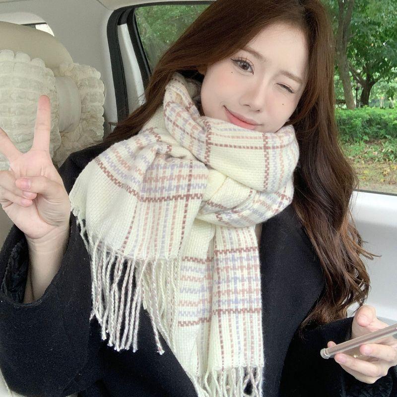 Scarf Women's Winter Korean Edition New Versatile Student Premium Sense Warm Thickened Scarf Couple Plaid Shawl
