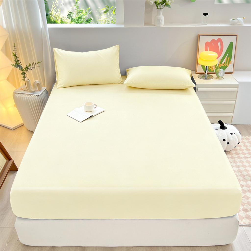 Solid Color Brushed Fitted Sheet Set Simple Mattress Protector Soft Breathable Bed Cover for Home Bedroom