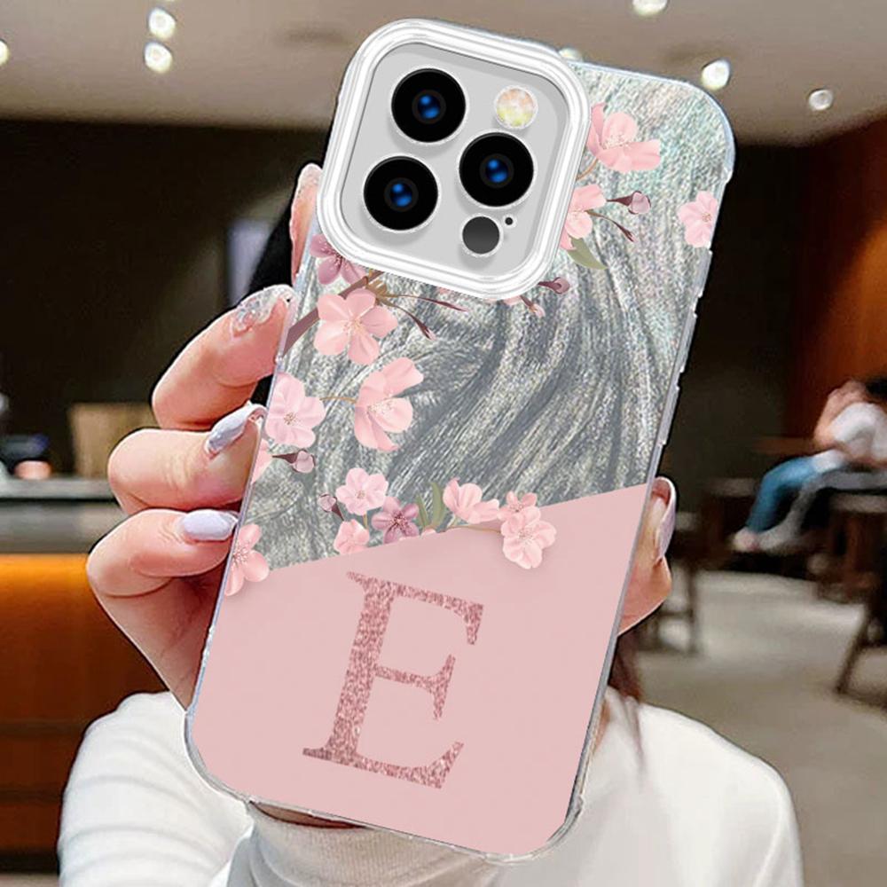 

Чехлы для телефонов с буквами от A до Z для Apple iPhone 16 15 14 13 Pro Max 14plus 15plus 16plus Обложка Розовые цветы Силиконовый Прозрачный Fundas Бампер iPhone 16 Pro белый