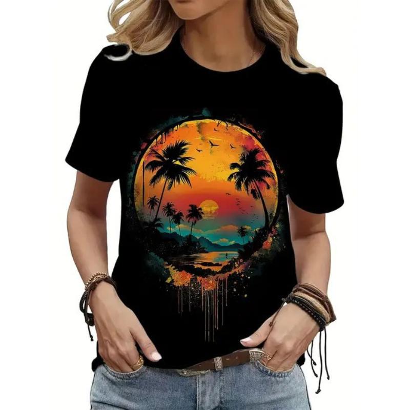 Casual Temperament Top Printed Women's Clothing Crew Neck Short Sleeve Comfortable T-Shirts Women’s