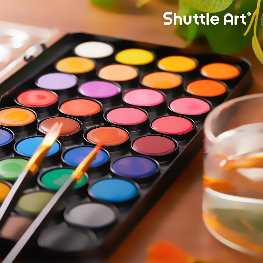 Shuttle Art Sada pevných akvarelových barev s 13 pro dospělé Akvarel a venkovní přenosná sada uměleckých potřeb pro a Skvělé barvy, 48-barevné štětce, paleta,
