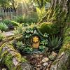 Garden Corner Fairy Lights Wooden Decoration, Tree Hollow Cottage Door with High-Definition Crafts Decoration UV Printing, Waterproof Acrylic Outdoor