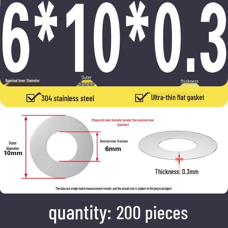 Plochá podložka z nerezové oceli 304 pro nastavení vůle hřídele (0,1/0,2/0,3 mm)