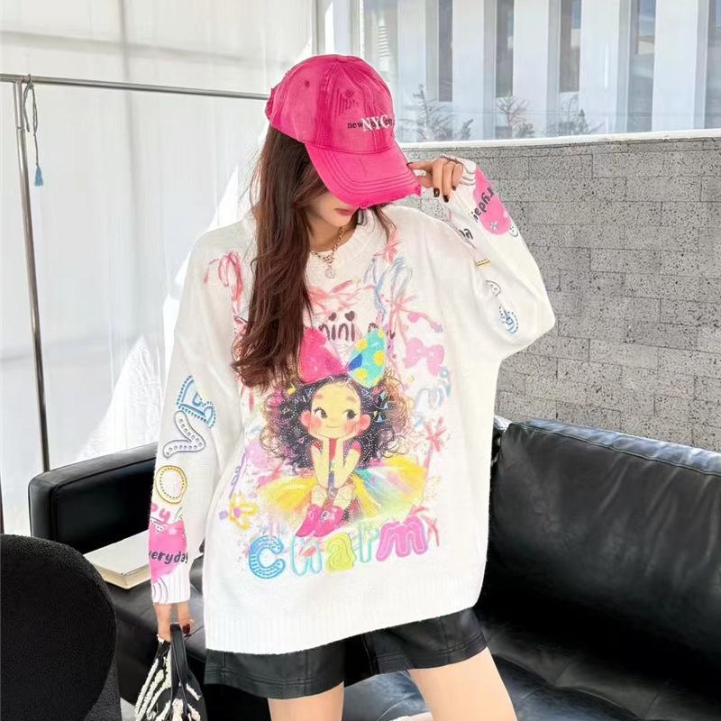 Dongdaemun Women's Sweater: Spring/Autumn 2026 Trendy Loose Fit Pullover - Lazy Style.
