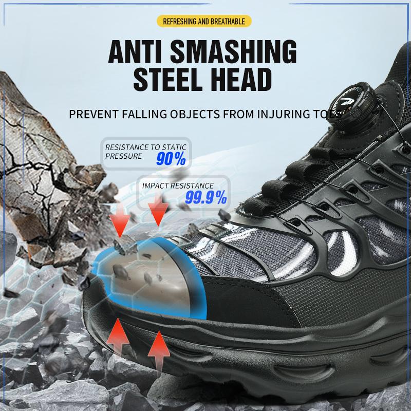 Rotating button Safety Shoes Men Anti smashing Anti piercing Work Shoes Men Steel Toe shoes Non-slip Indestructible shoes