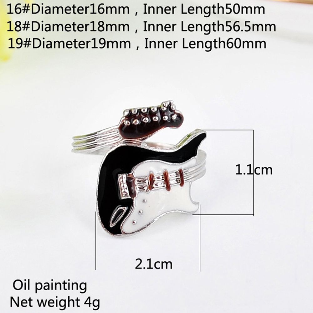 Fashion Punk Style Lovers' Varnish Guitar Women Jewelry Black White Color Oiled Zinc Zinc Alloy Ring