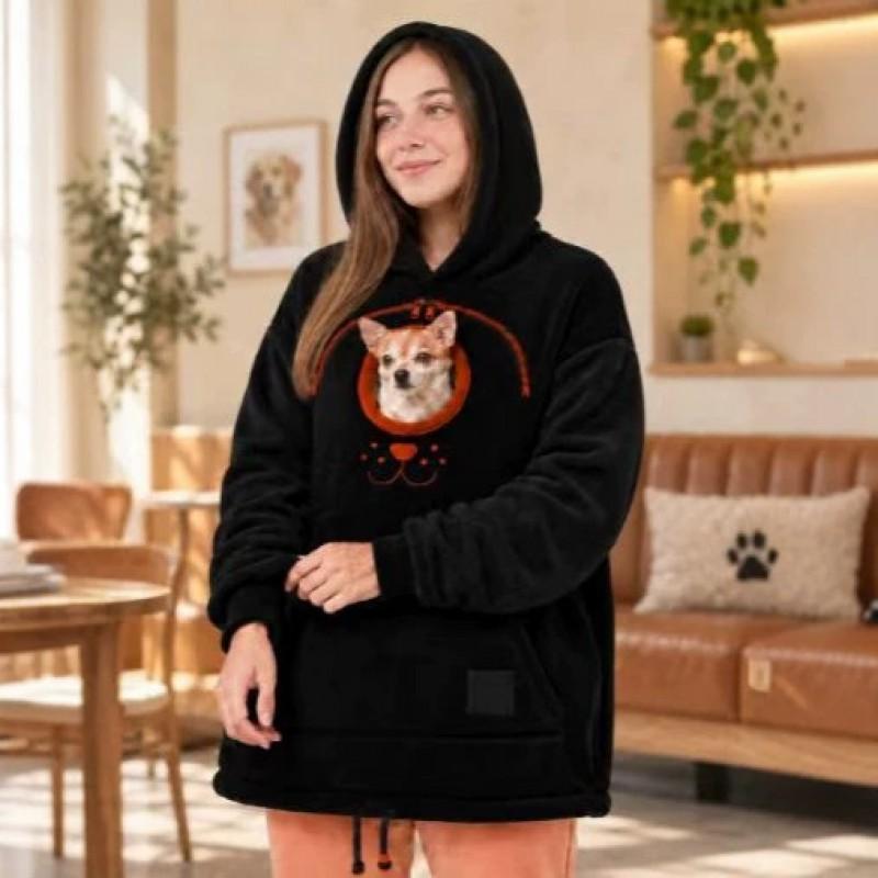 Unisex Oversized Hooded Sweatshirt With Pet Carrier Pocket Cats Dogs Comfortable Casual Wear