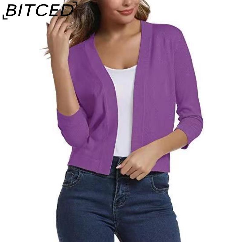 

BITCED Women s Knitwear Elegant Minimalist Versatile Short Cardigan Spring/Fall Knit Cardigan M фіолетовий