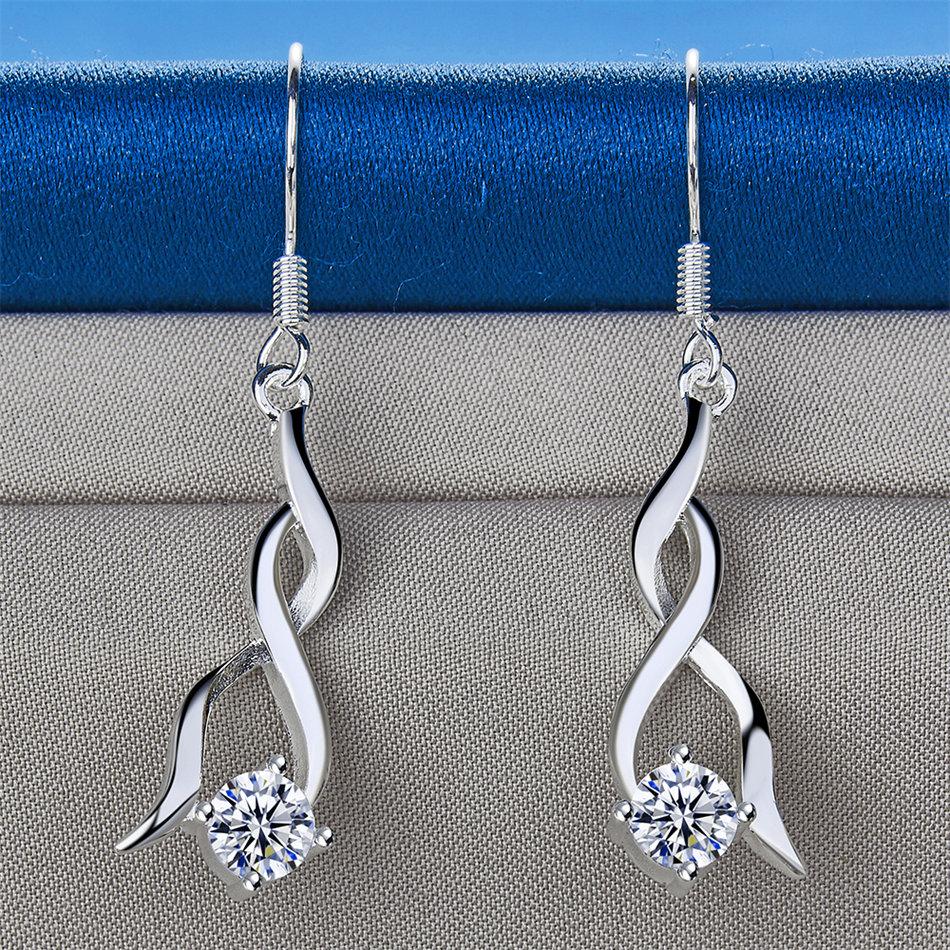 Exquisite 925 Sterling Silver Twisted and Wrapped Zirconia Earrings for Women - Fashionable Party Gifts and Wedding Accessories