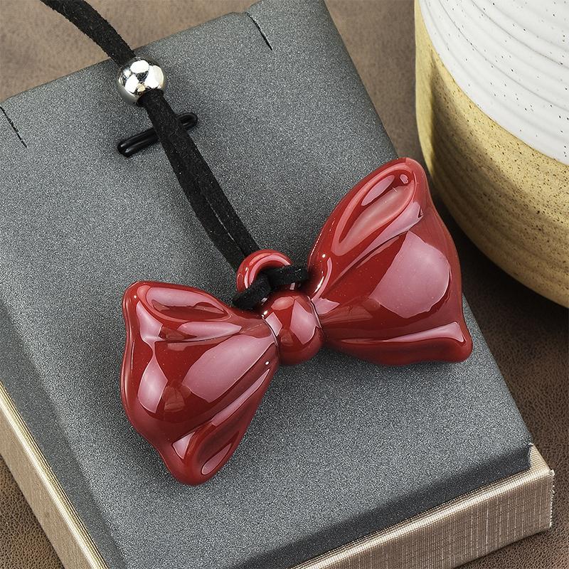 

Winered Red Bow Knot And Love Heart Rope Necklace Choker For Women Girls Adjustable Minimalist Style Party Accessory Gift as the picture