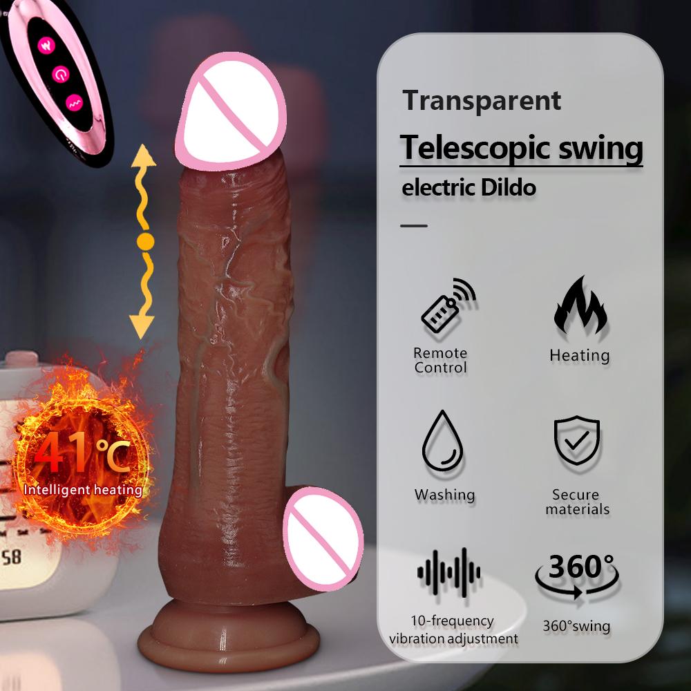 Automatické teleskopické dildo s přísavkou Wireless Remote G Spot Vibrator Bezdrátové dálkové vyhřívání Penis Sex Toy Big Dildo