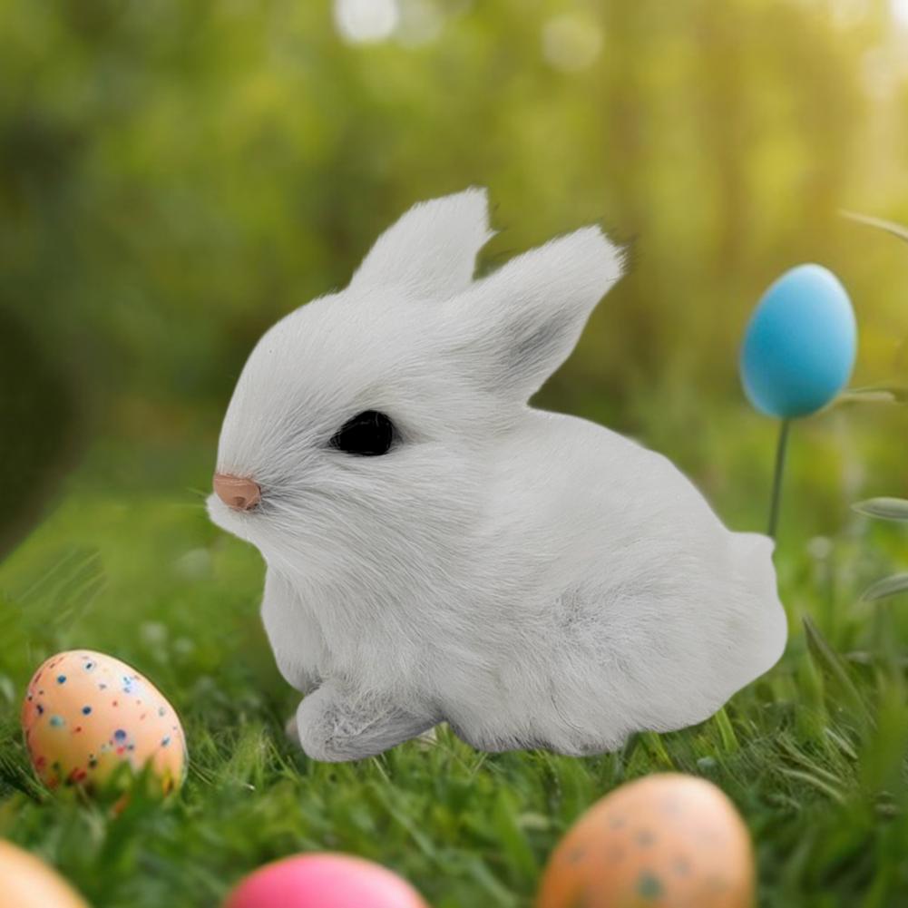 Small Bunny Ornament Faux Fur Rabbit Decoration Realistic Plush Rabbit Figurines for Easter Decor Bunny Models with for Home