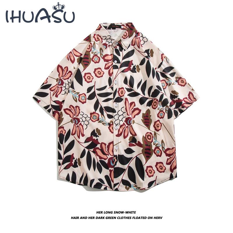 

Новая рубашка с цветочным принтом Приморская повседневная пляжная рубашка Мужская рубашка с короткими рукавами с принтом Быстросохнущие мужские топы
