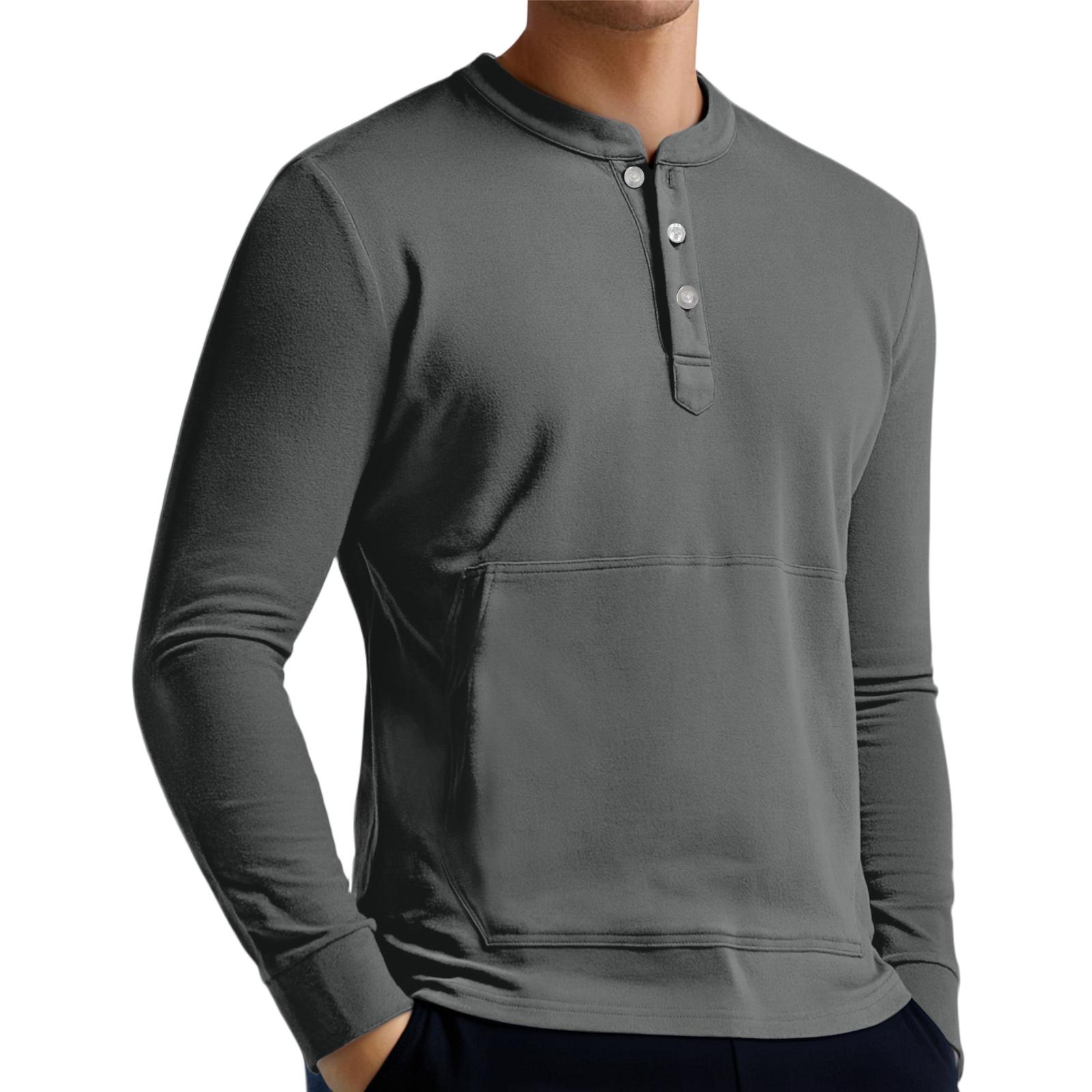

Men s Casual Button-Down Sweatshirt Solid Color Long-Sleeved Shirt Pullover M