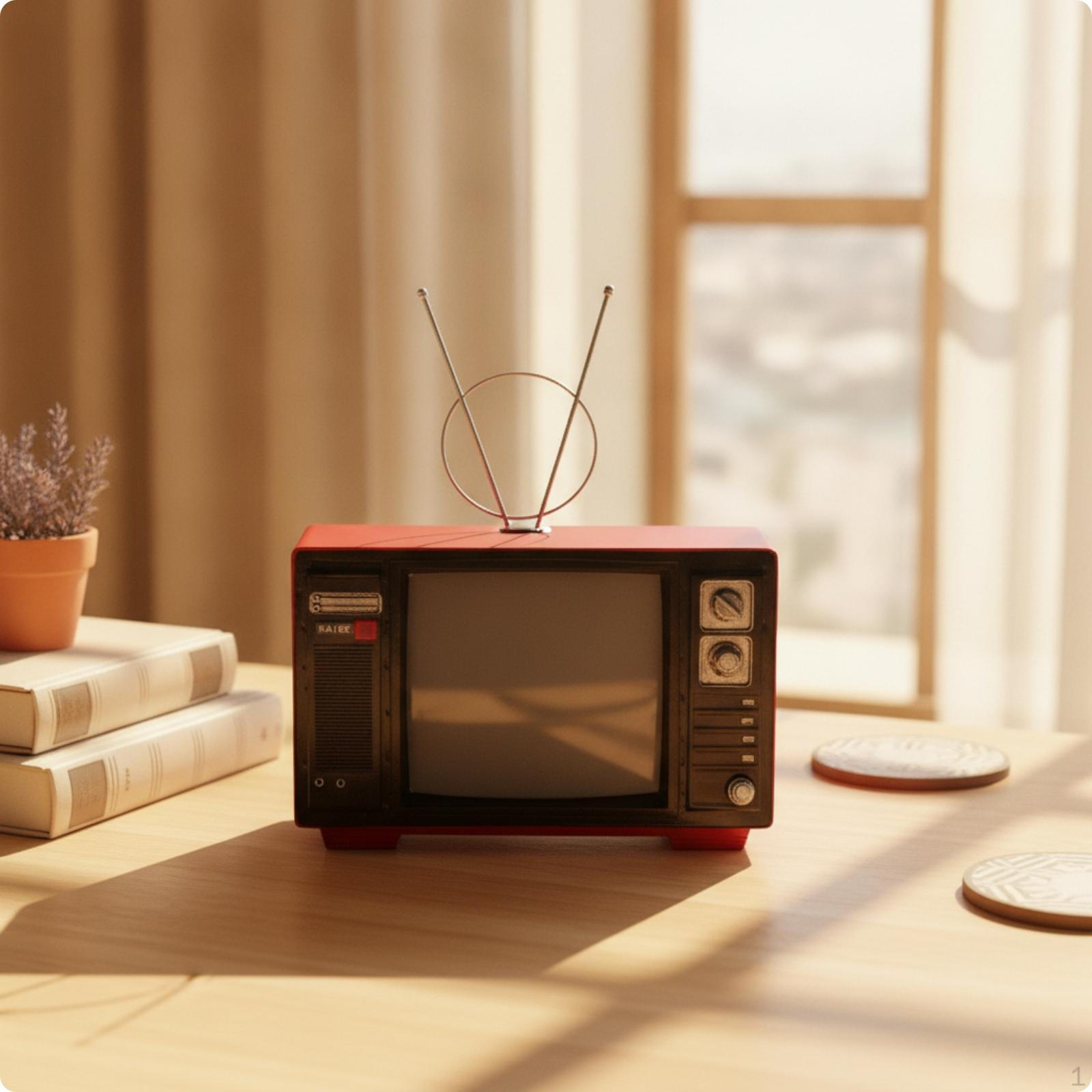 Vintage Television Model with Antenna Tabletop Ornament Antennae Decorative for